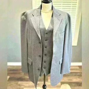 J. Ferrar Mens 38R Gray Blazer and Vest Set Two Piece Modern Fit Suit Jacket